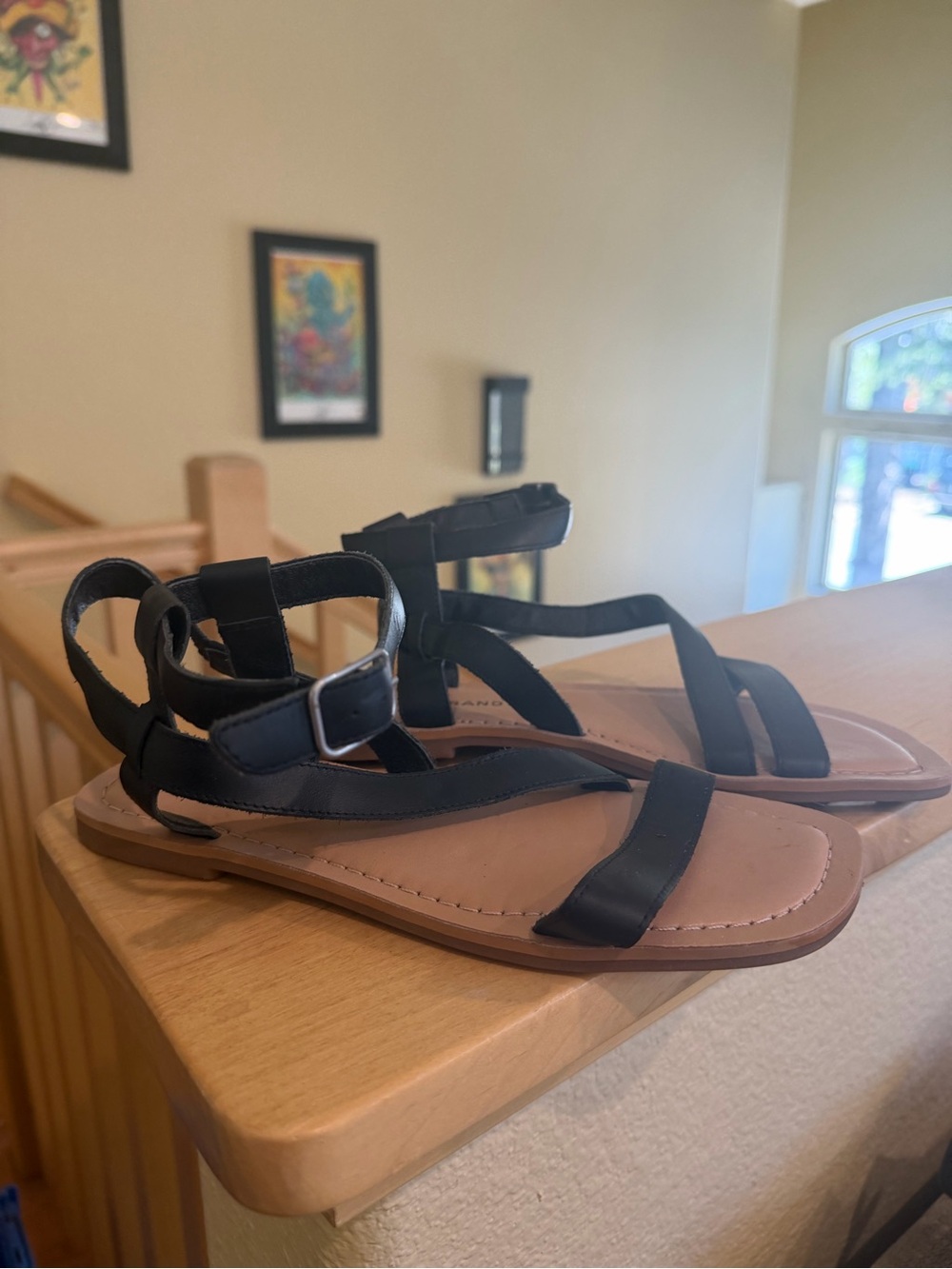 Lucky Brand Black Strappy Flat Sandals with Ankle Buckle